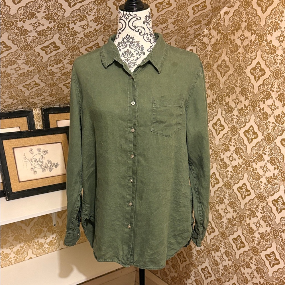 L.L. Bean Sage Green 100% Linen Button-Down Shirt